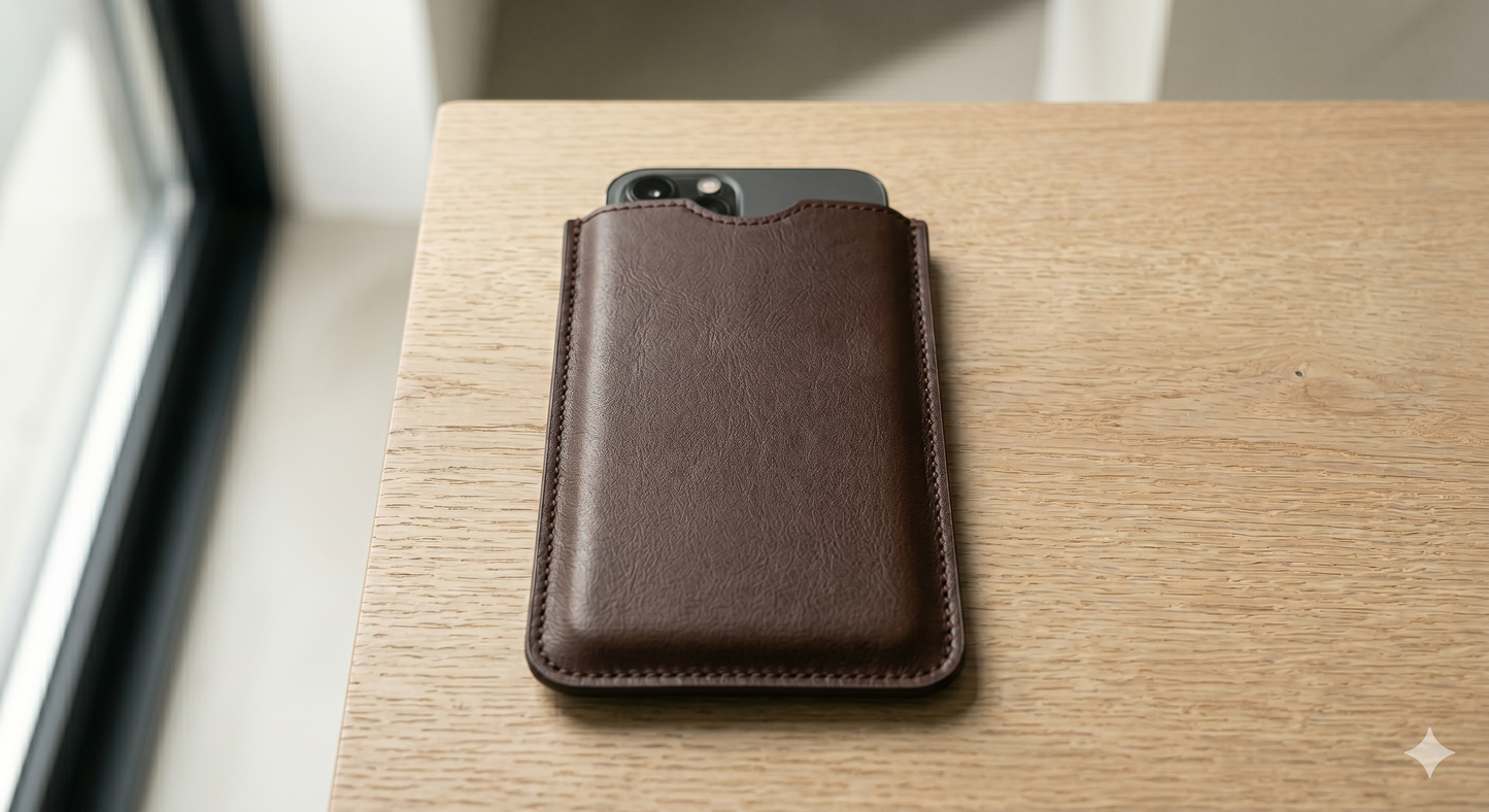 Pocket – Skórzane etui z ochroną EMF (Brąz)