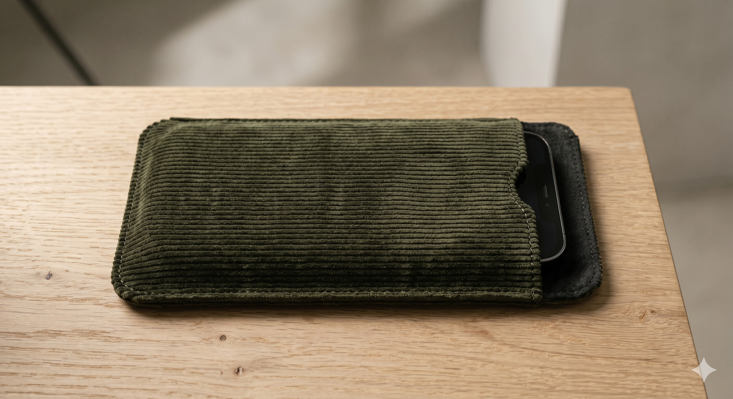 Pocket – Sztruksowe etui z ochroną EMF i sznurkiem (Khaki)