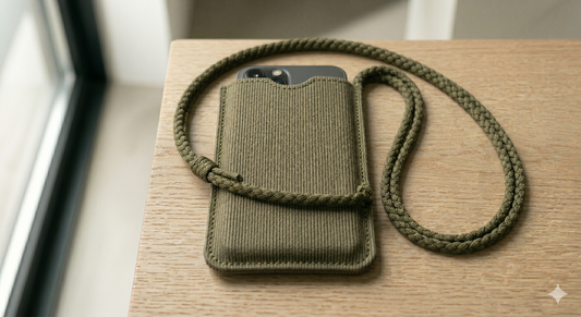 Pocket – Sztruksowe etui z ochroną EMF i sznurkiem (Khaki)